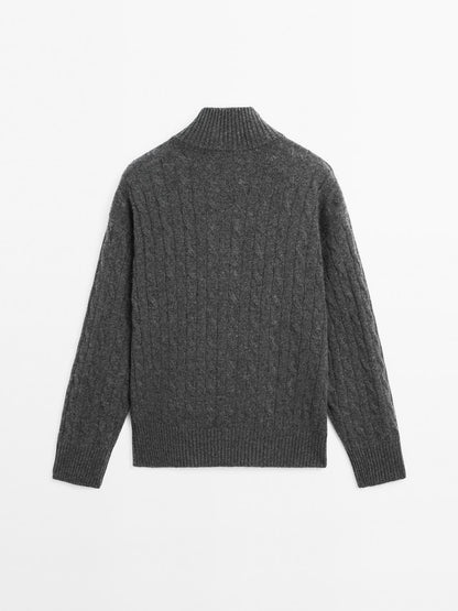 100% cashmere high neck sweater with zip