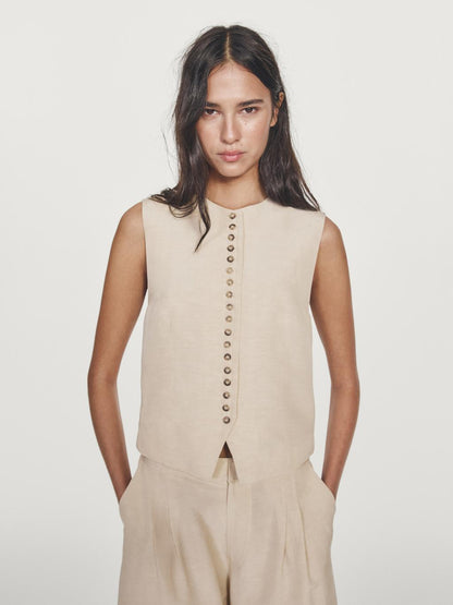 Buttoned linen blend waistcoat