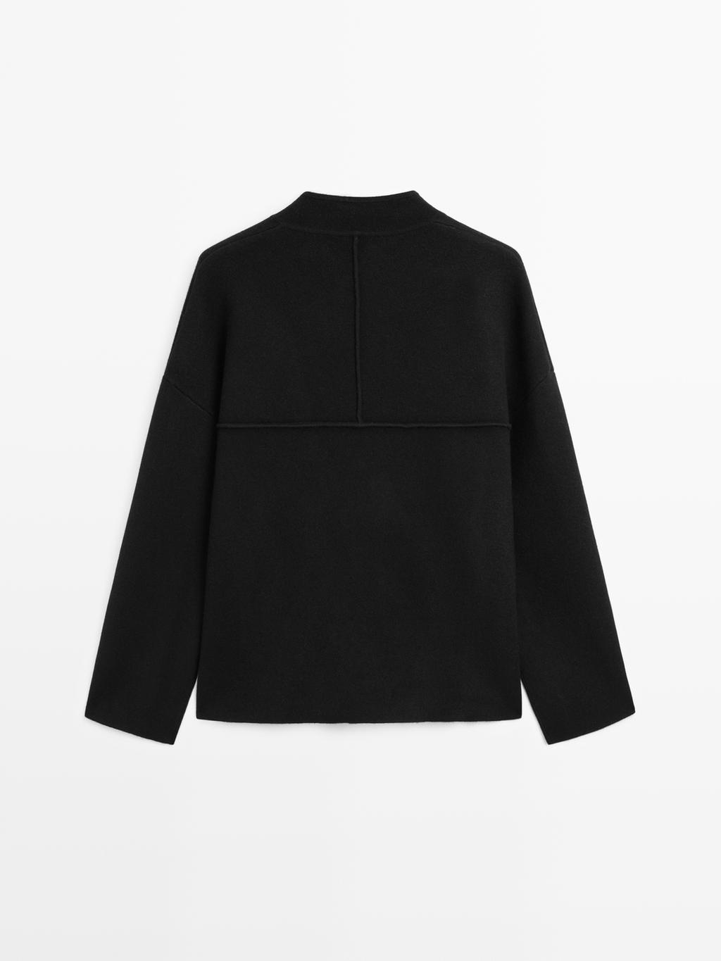 Wool blend knit cardigan with stand collar