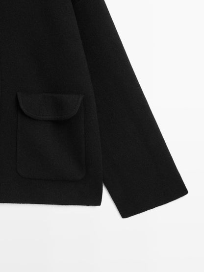 Wool blend knit cardigan with stand collar