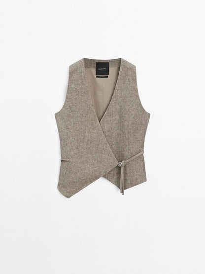 100% linen short double-breasted waistcoat