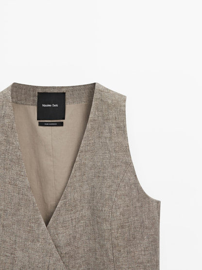 100% linen short double-breasted waistcoat