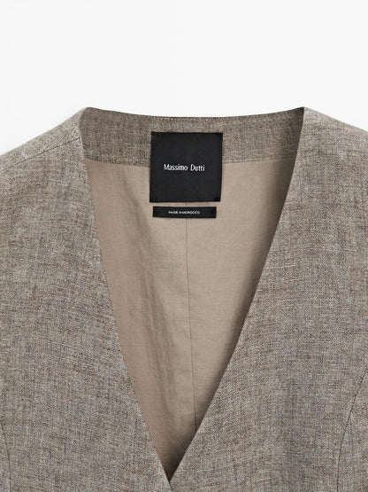 100% linen short double-breasted waistcoat