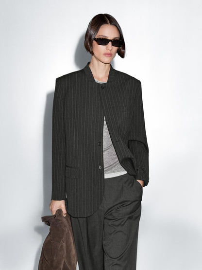 100% wool striped blazer with collar detail