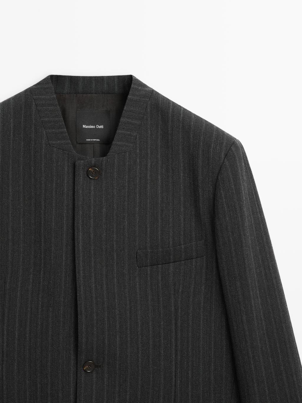 100% wool striped blazer with collar detail