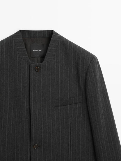 100% wool striped blazer with collar detail