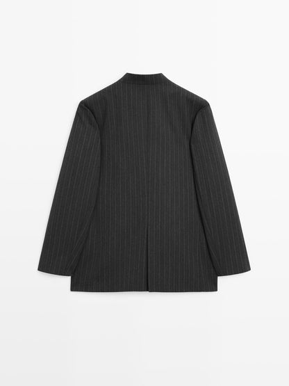 100% wool striped blazer with collar detail