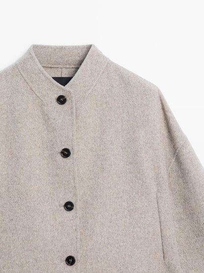 Short wool blend coat with high collar