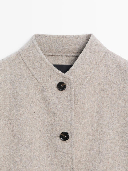 Short wool blend coat with high collar