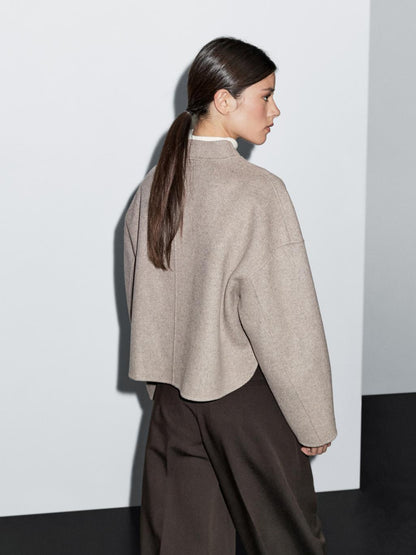 Short wool blend coat with high collar