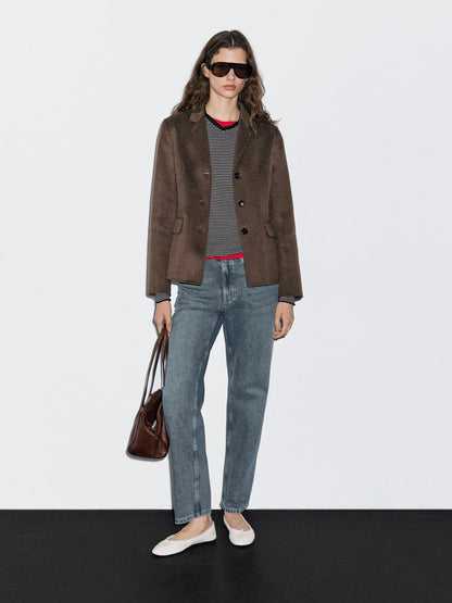 Wool blend blazer with tailored collar