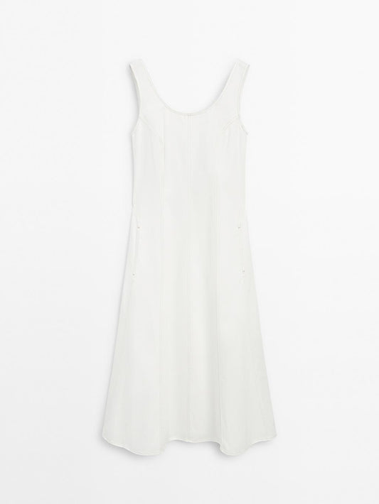 100% cotton denim midi dress