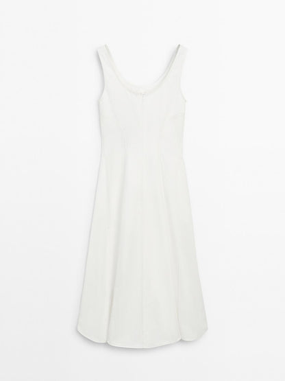 100% cotton denim midi dress