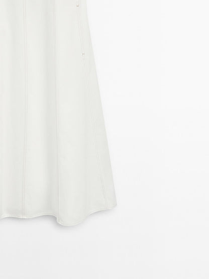 100% cotton denim midi dress