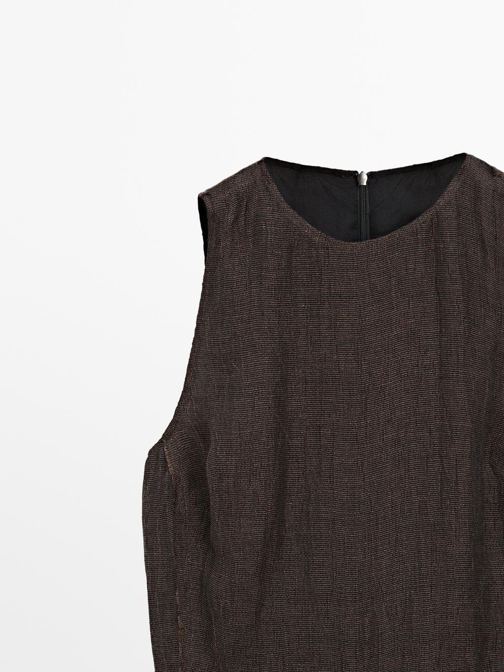 100% linen midi dress with frayed trims