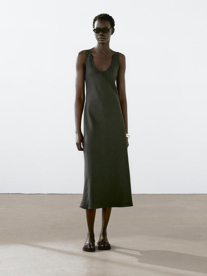 100% linen midi dress