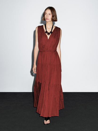 100% cotton long pleated dress