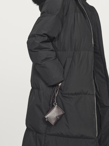 Technical down jacket with faux fur hood