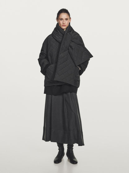 Water-repellent puffer jacket with scarf detail