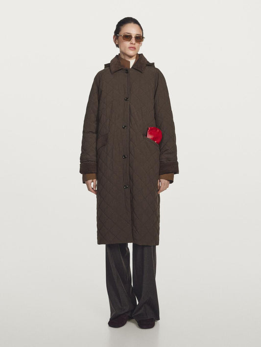 Long water-repellent coat with corduroy detail