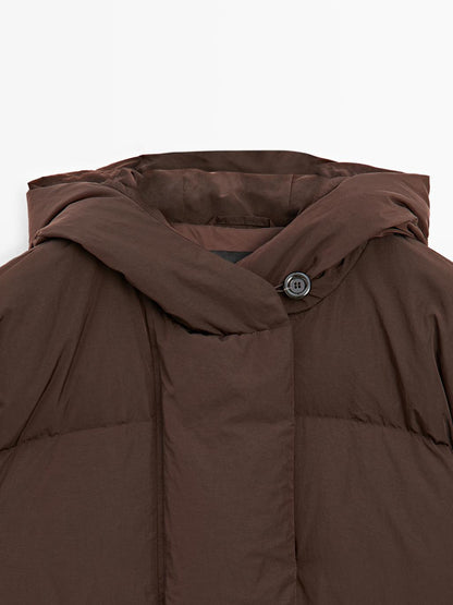 Water-repellent hooded puffer jacket