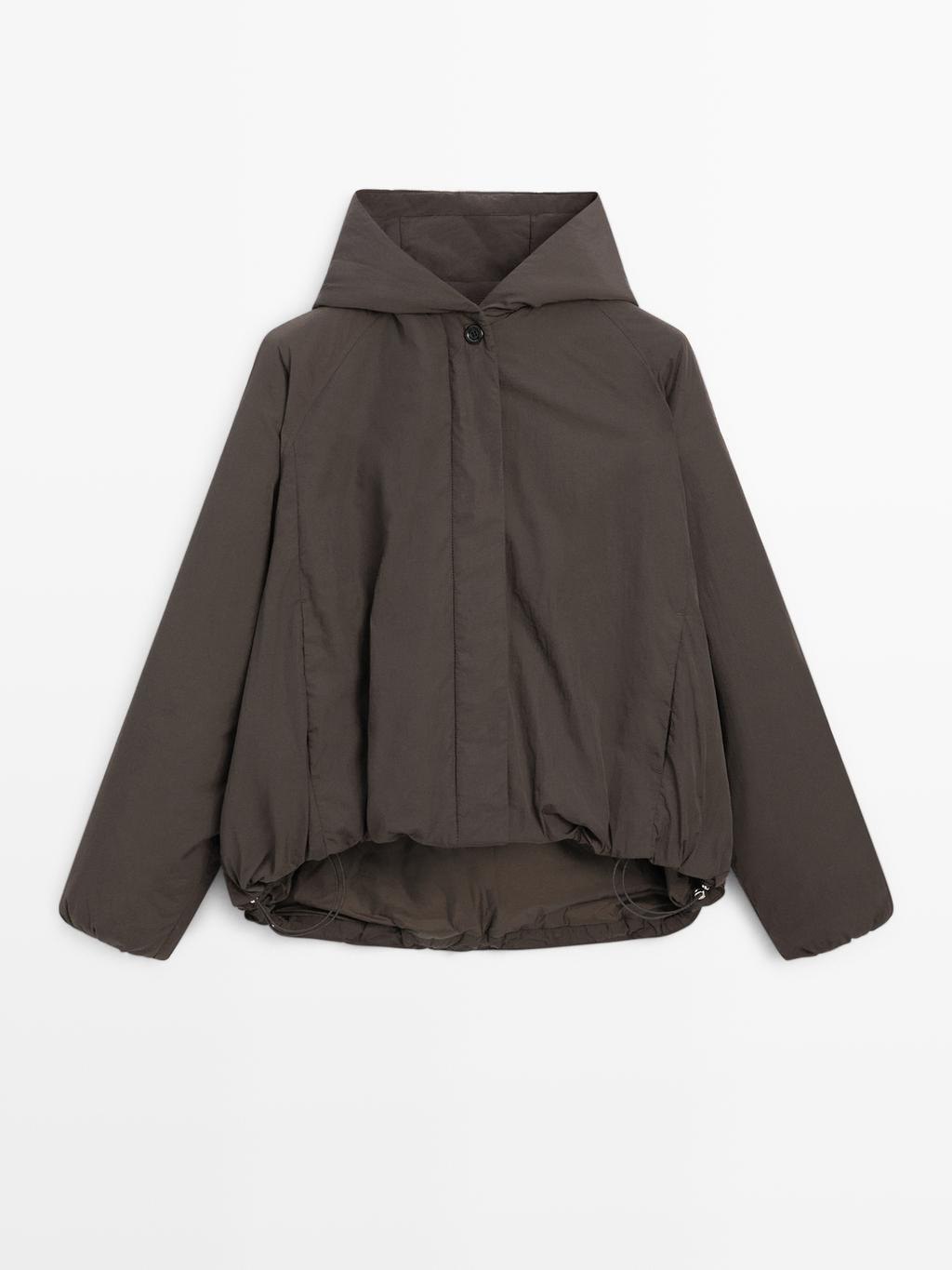 Water-repellent bomber jacket with hood