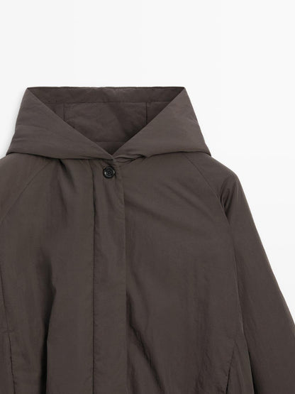 Water-repellent bomber jacket with hood