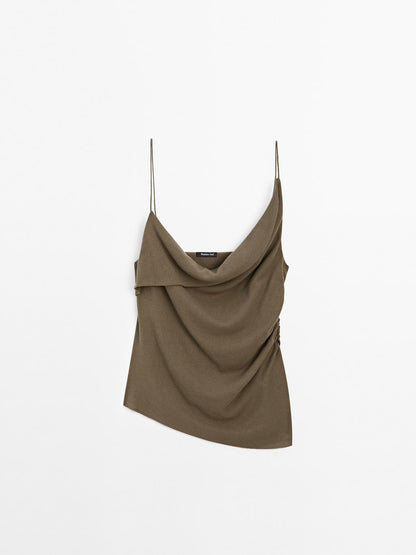 100% cotton top with asymmetric neckline