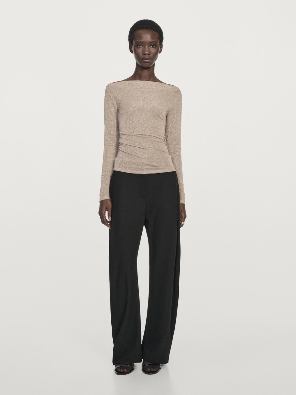 Boat neck T-shirt with metallic finish