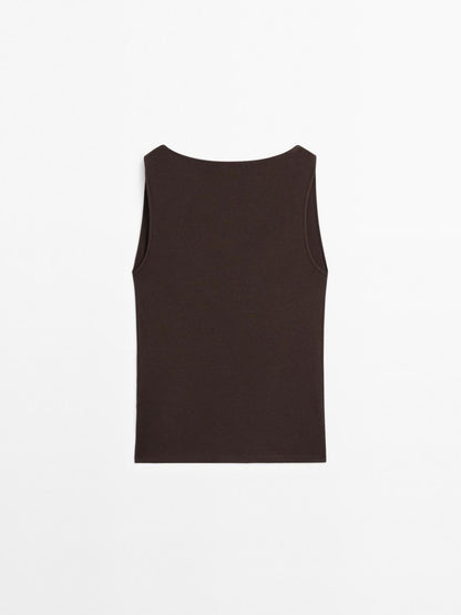 100% cotton top with draped neckline