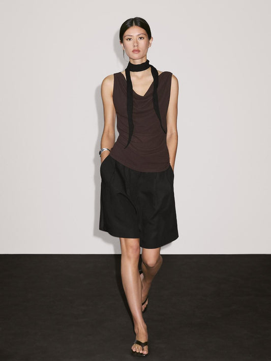 100% cotton top with draped neckline