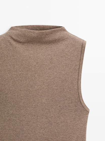 100% cotton funnel neck top