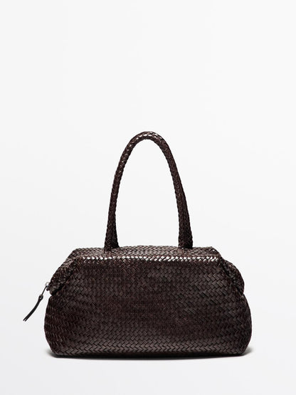 Braided nappa leather satchel bag