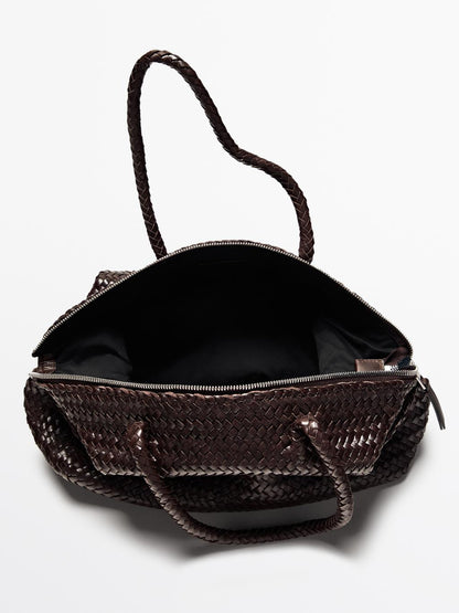 Braided nappa leather satchel bag