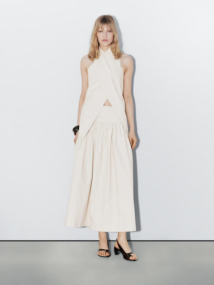 100% linen midi skirt with yoke - STUDIO