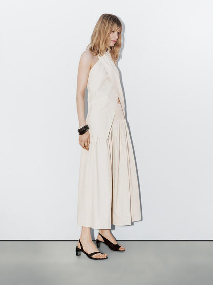 100% linen midi skirt with yoke - STUDIO