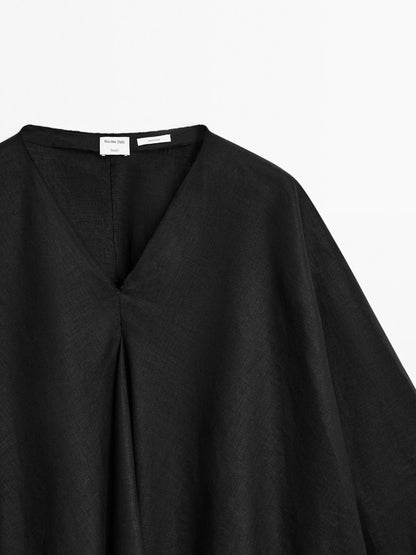 100% linen flowing cape-style oversize blouse - STUDIO