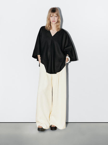100% linen flowing cape-style oversize blouse - STUDIO