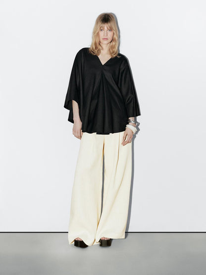 100% linen flowing cape-style oversize blouse - STUDIO