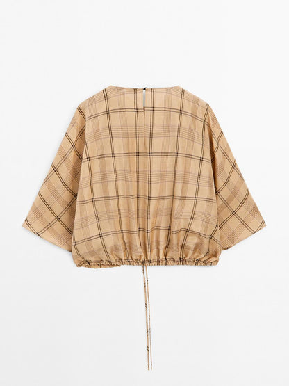 Blouse with floral and check print - STUDIO