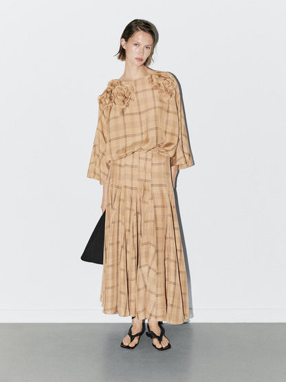 Blouse with floral and check print - STUDIO