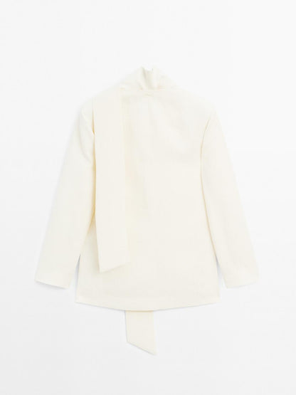 100% linen cropped blazer with scarf detail - STUDIO