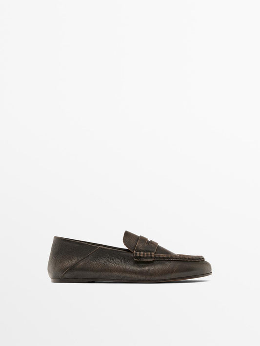 Brushed leather mule loafers