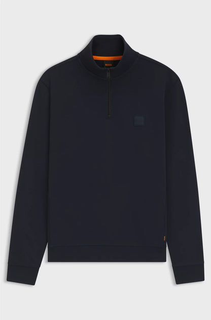 Zip-neck sweatshirt in cotton terry with logo patch