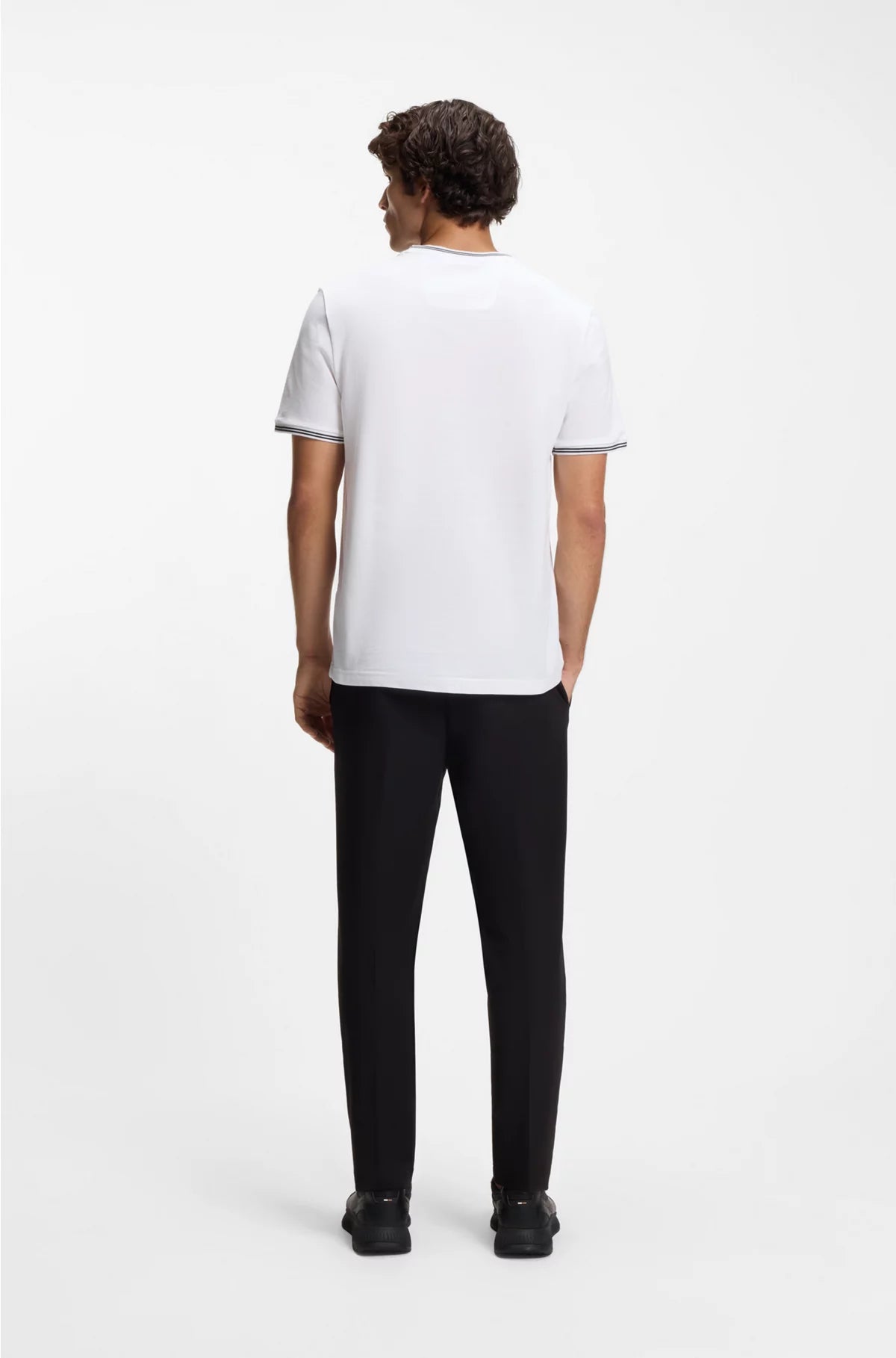 Stretch-cotton T-shirt with stripes and logo