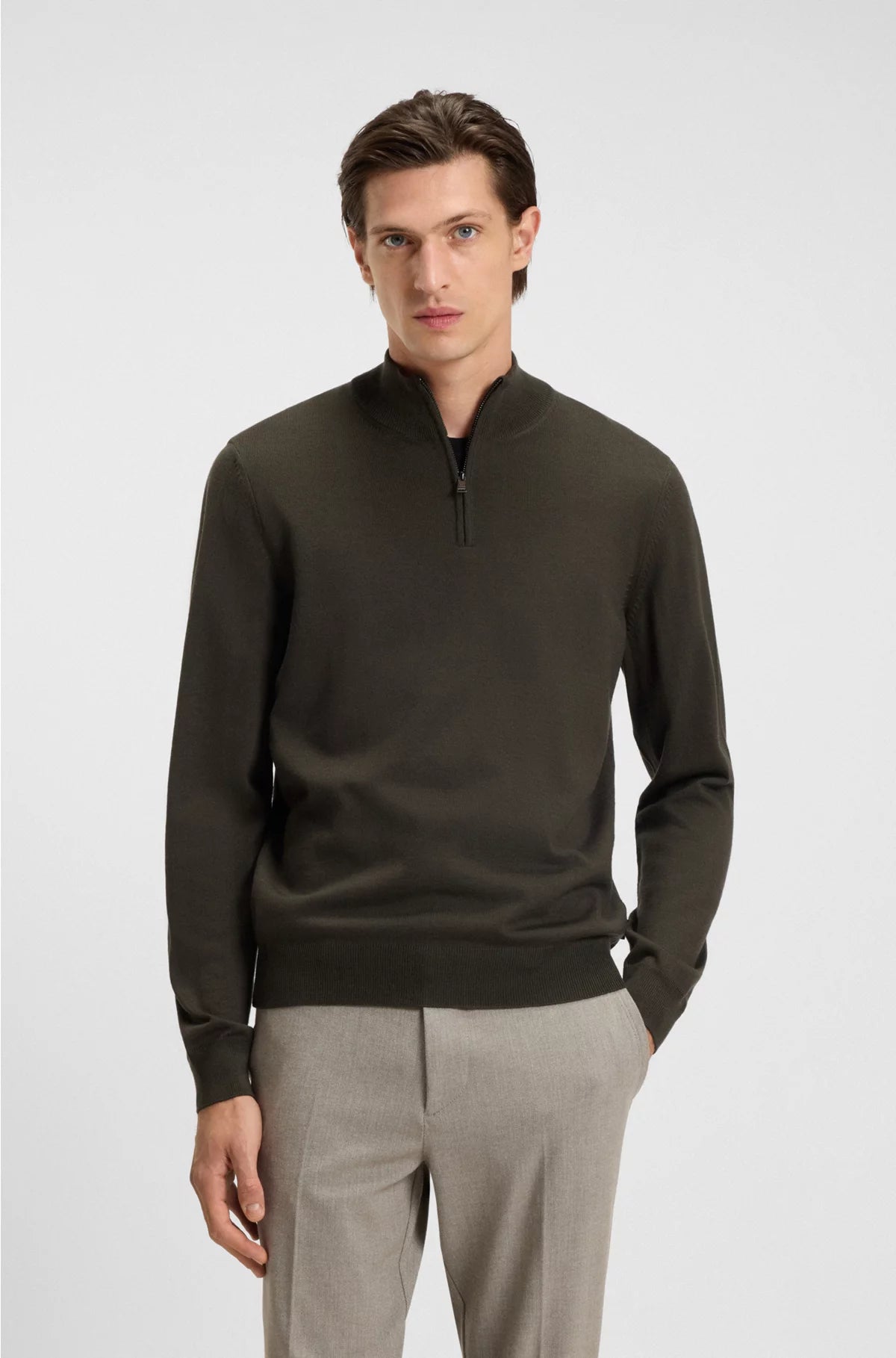 Zip-neck sweater in virgin wool