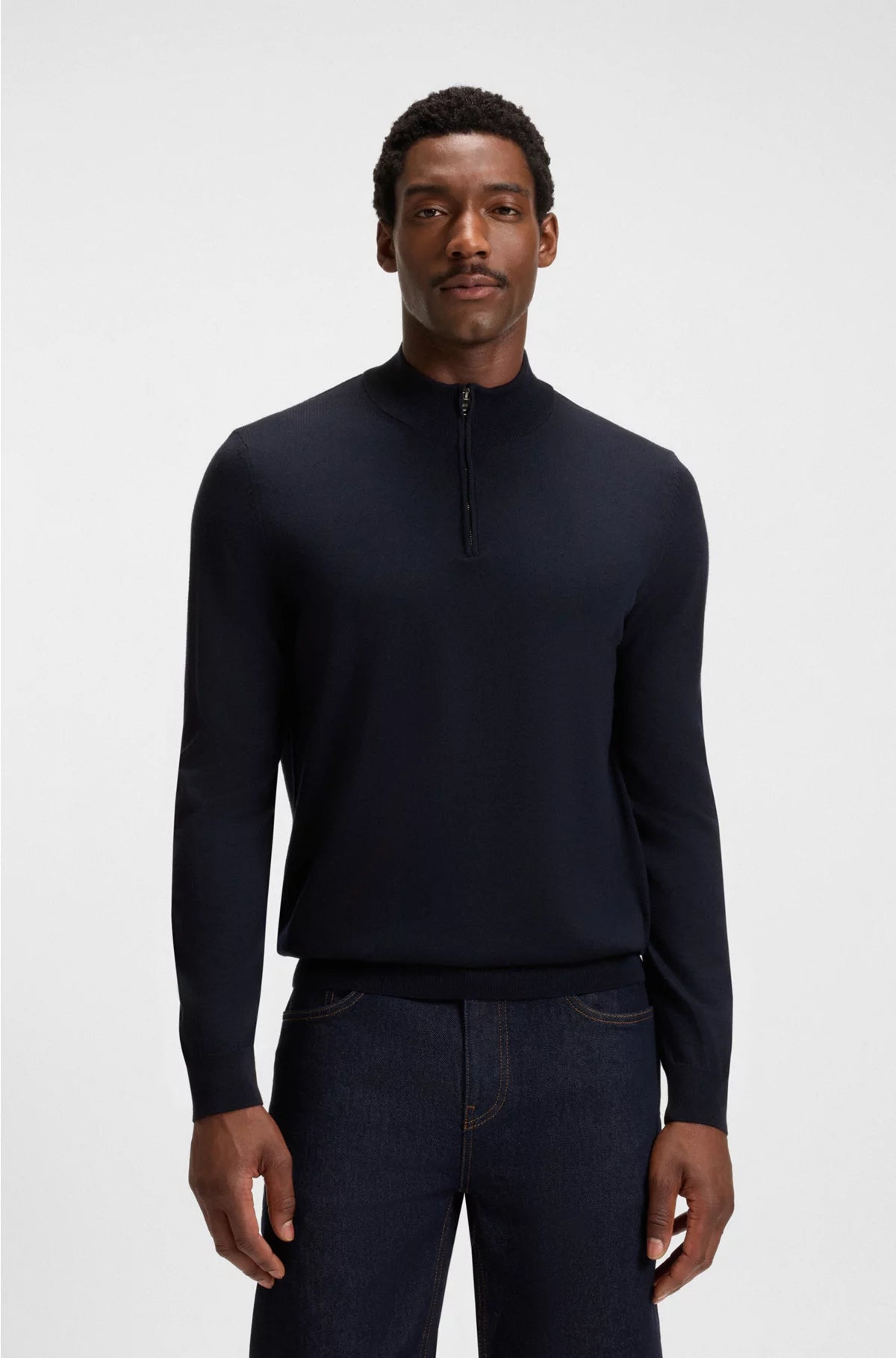 Zip-neck sweater in virgin wool