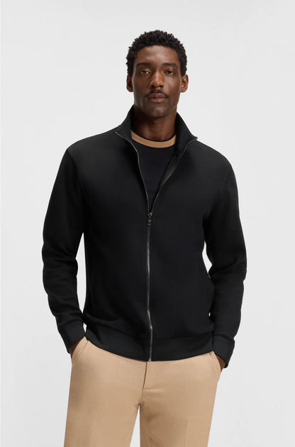 Zip-up sweatshirt in mercerised stretch-cotton pique