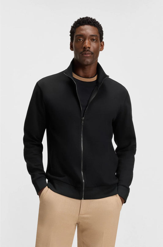 Zip-up sweatshirt in mercerised stretch-cotton pique