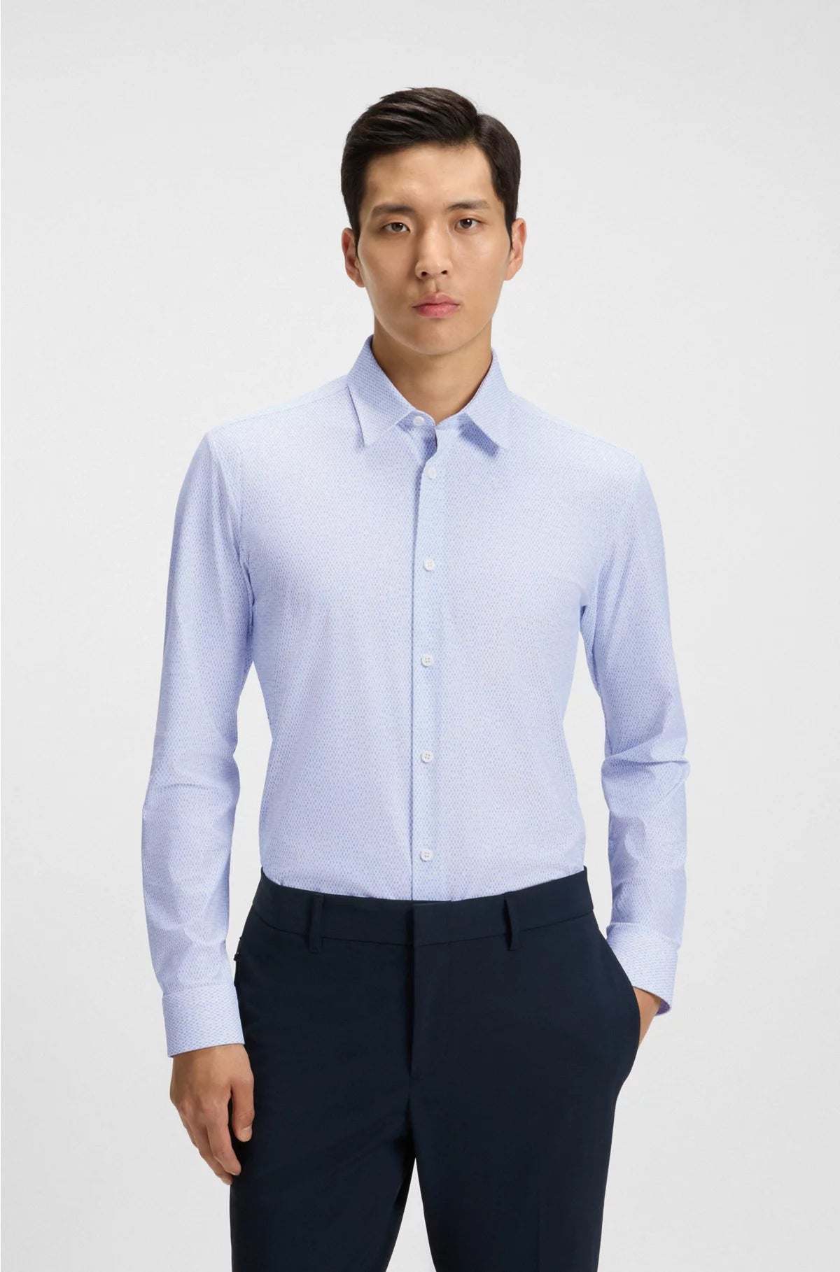 Slim-fit shirt in printed performance-stretch jersey